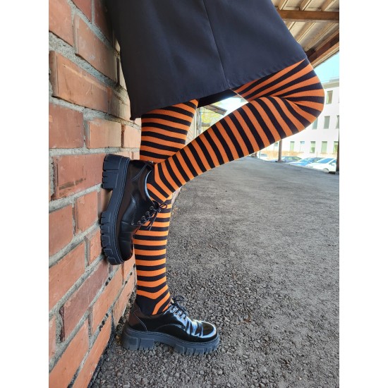 Patterned cotton tights for women Black orange