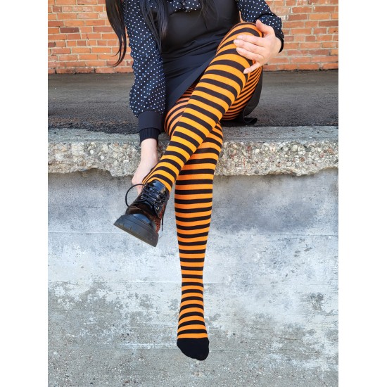 Patterned cotton tights for women Black orange