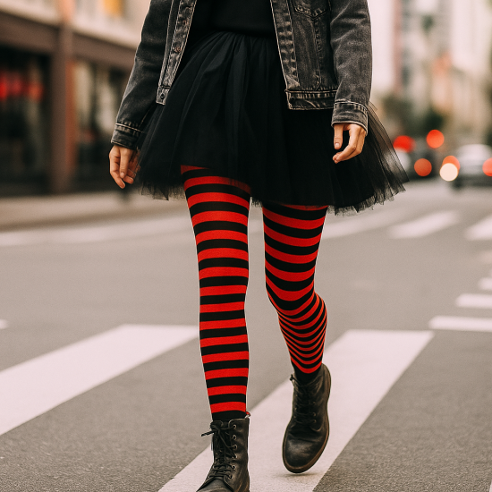 Patterned cotton tights for women Black red