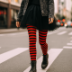 Patterned cotton tights for women Black red