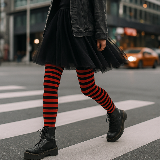 Patterned cotton tights for women Black red