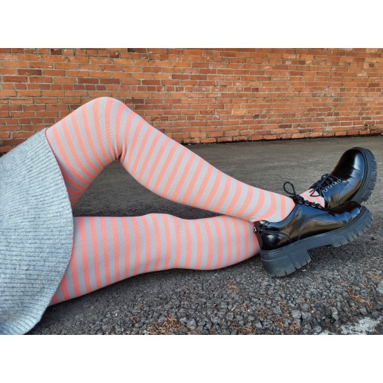 Patterned cotton tights for women Coral grey