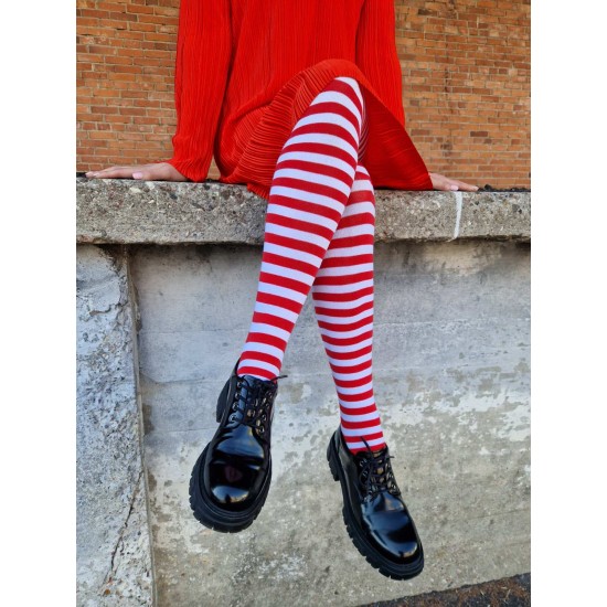 Patterned cotton tights for women Red white
