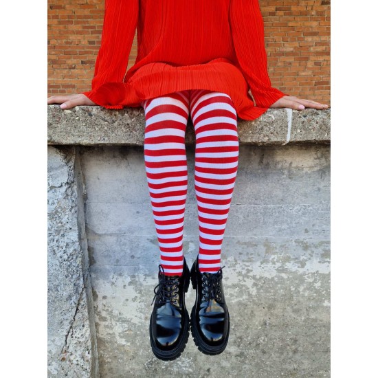 Patterned cotton tights for women Red white
