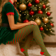 Patterned cotton tights for women Green red