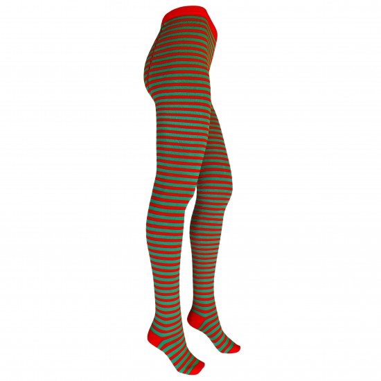 Patterned cotton tights for women Green red