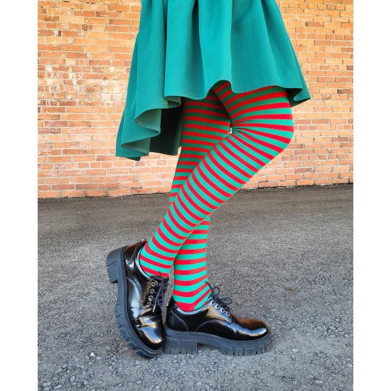 Patterned cotton tights for women Green red