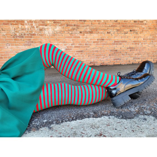 Patterned cotton tights for women Green red