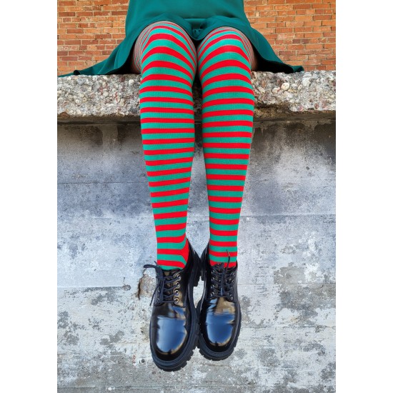 Patterned cotton tights for women Green red