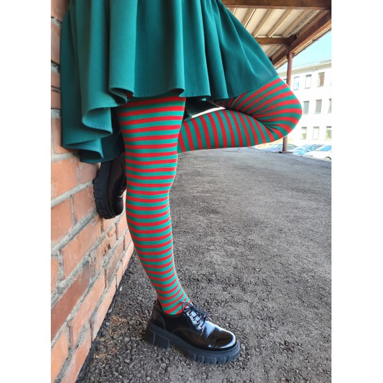 Patterned cotton tights for women Green red