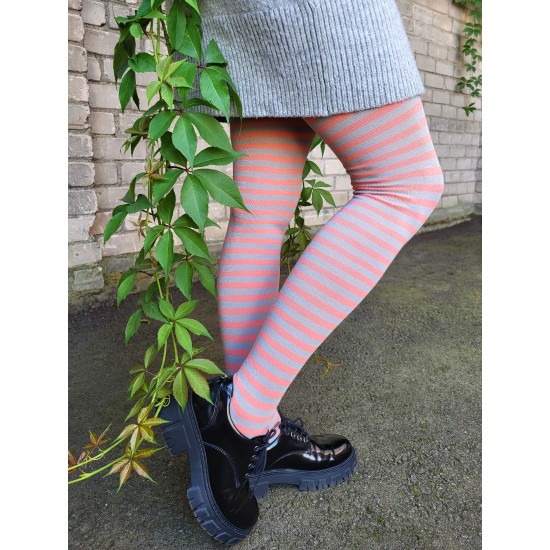 Patterned cotton tights for women Coral grey