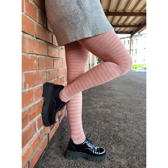 Patterned cotton tights for women Coral grey