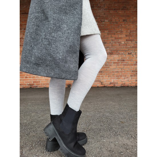 Very soft Extra fine 85% Merino wool Light grey tights for women