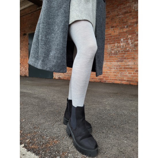 Very soft Extra fine 85% Merino wool Light grey tights for women