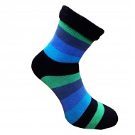 Warm plush socks Wide stripes blue green