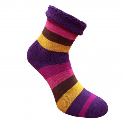 Šiltos pliušinės kojinės Plačios juostos tamsiai violetinė ruda