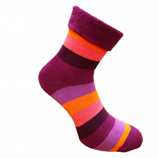 Warm plush socks Wide stripes pink purple