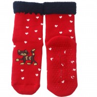 Gumuotais padais šiltos pliušinės kojinės raudonas Katinėlis