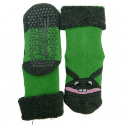 Gumuotais padais šiltos pliušinės kojinės Zuikis (žalia)