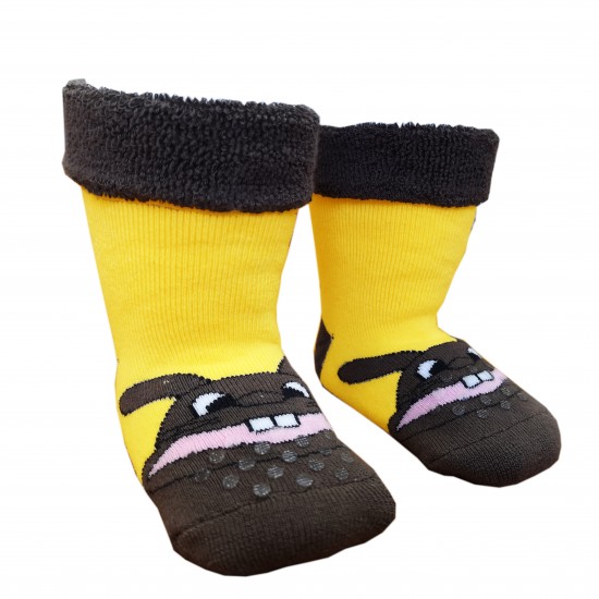Gumuotos pliušinės kojinės ropojantiems kūdikiams geltonas Zuikis