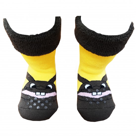 Gumuotos pliušinės kojinės ropojantiems kūdikiams geltonas Zuikis