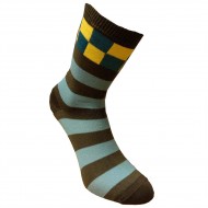 Spalvotos kojinės Kvadratėliai ir juostelės (Mėlyna geltona)