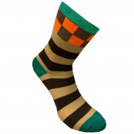 Multicolored socks Quadrates and stripes (Brown orange)