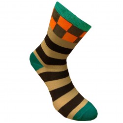 Multicolored socks Quadrates and stripes (Brown orange)