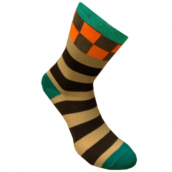Multicolored socks Quadrates and stripes (Brown orange)