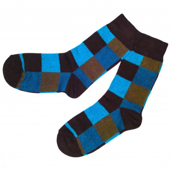 Spalvotos kojinės mėlyni  ir rudi Kvadratėliai