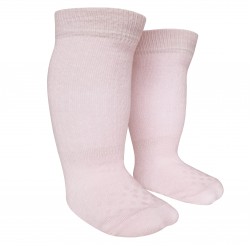 Organic cotton pointelle crawling kneehigh socks for babies Light pink