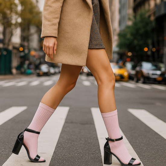 Very soft Extra fine 85% Merino wool Ripe pattern socks Light pink