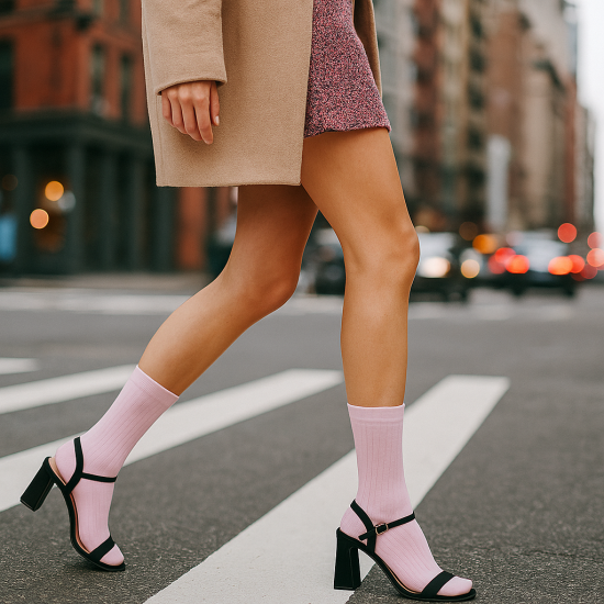 Very soft Extra fine 85% Merino wool Ripe pattern socks Light pink