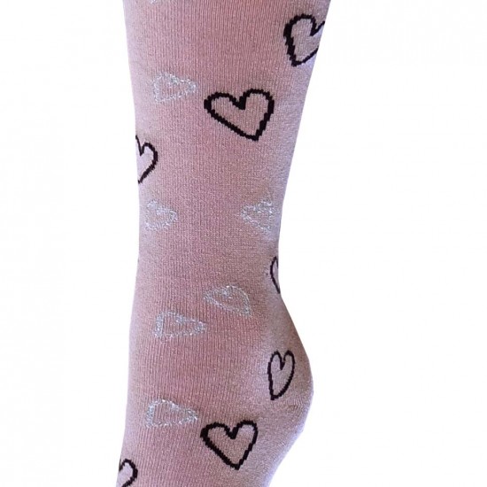 Blankiai rožinės kojinės iki kelių Širdelės su blizgučiu