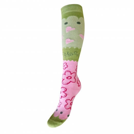 Multicolored knee high socks Pink flowers