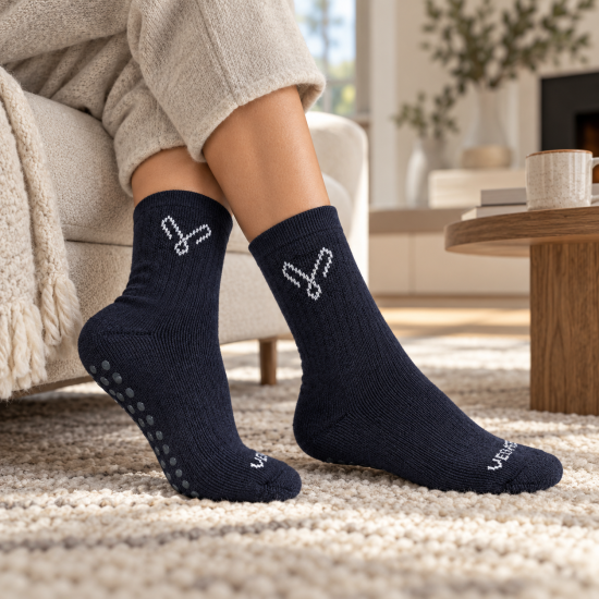 98% Merino Wool Terry House Socks with Grip Soles