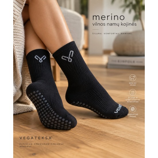 98% merino vilnos pliušinės namų kojinės gumuotais padais