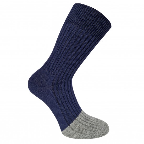 Warm thin 90% Wool socks dark blue + light grey
