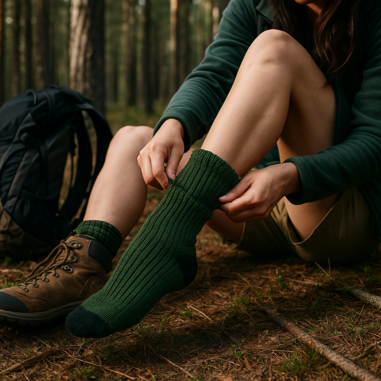 Technical active leisure socks with Coolmax fiber and Merino wool Dark green