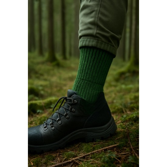 Technical active leisure socks with Coolmax fiber and Merino wool Dark green