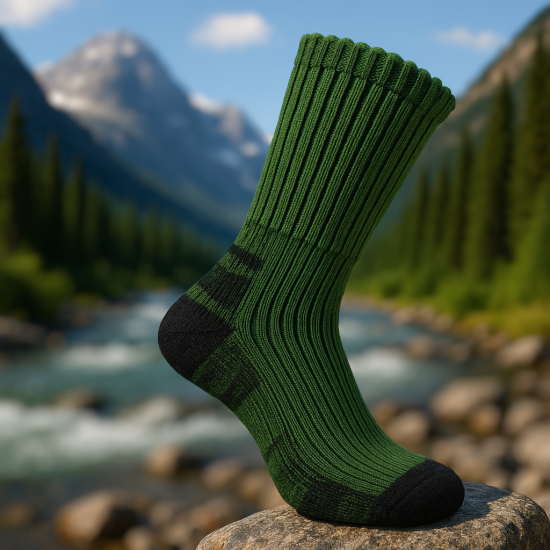 Technical active leisure socks with Coolmax fiber and Merino wool Dark green